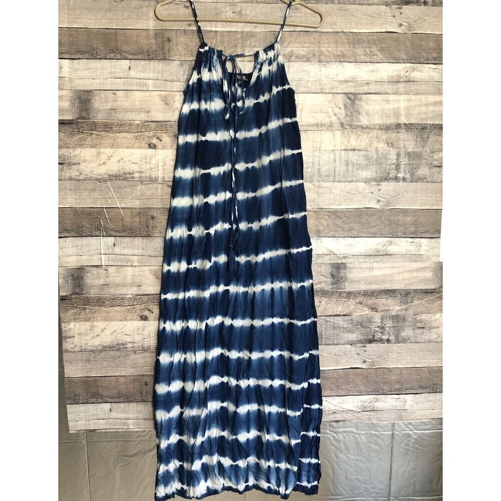 Lulu's Dress Blue Tie-Dye Maxi Lost Coastlines White Slits Womens XS